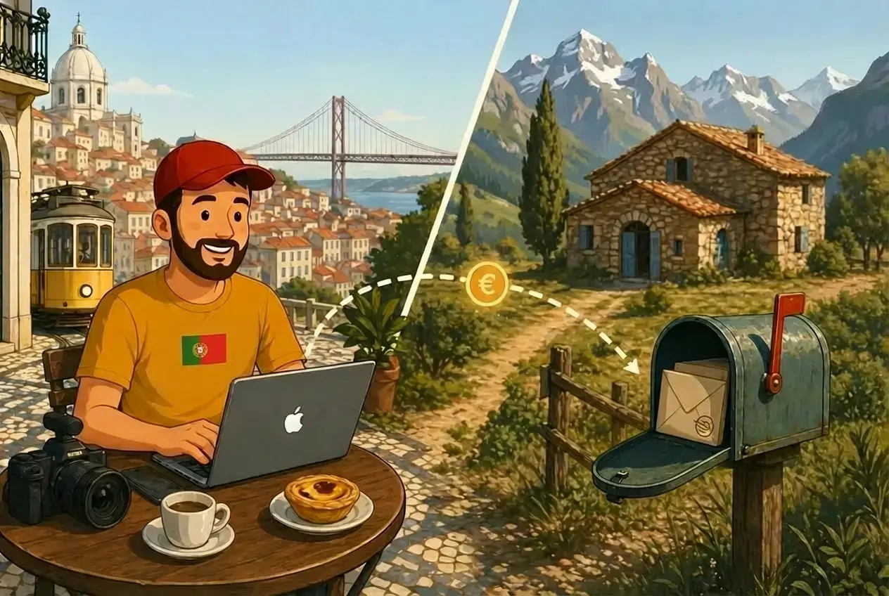 Ilustração de trabalho remoto a partir de Portugal com rendimentos associados a uma empresa registada no estrangeiro